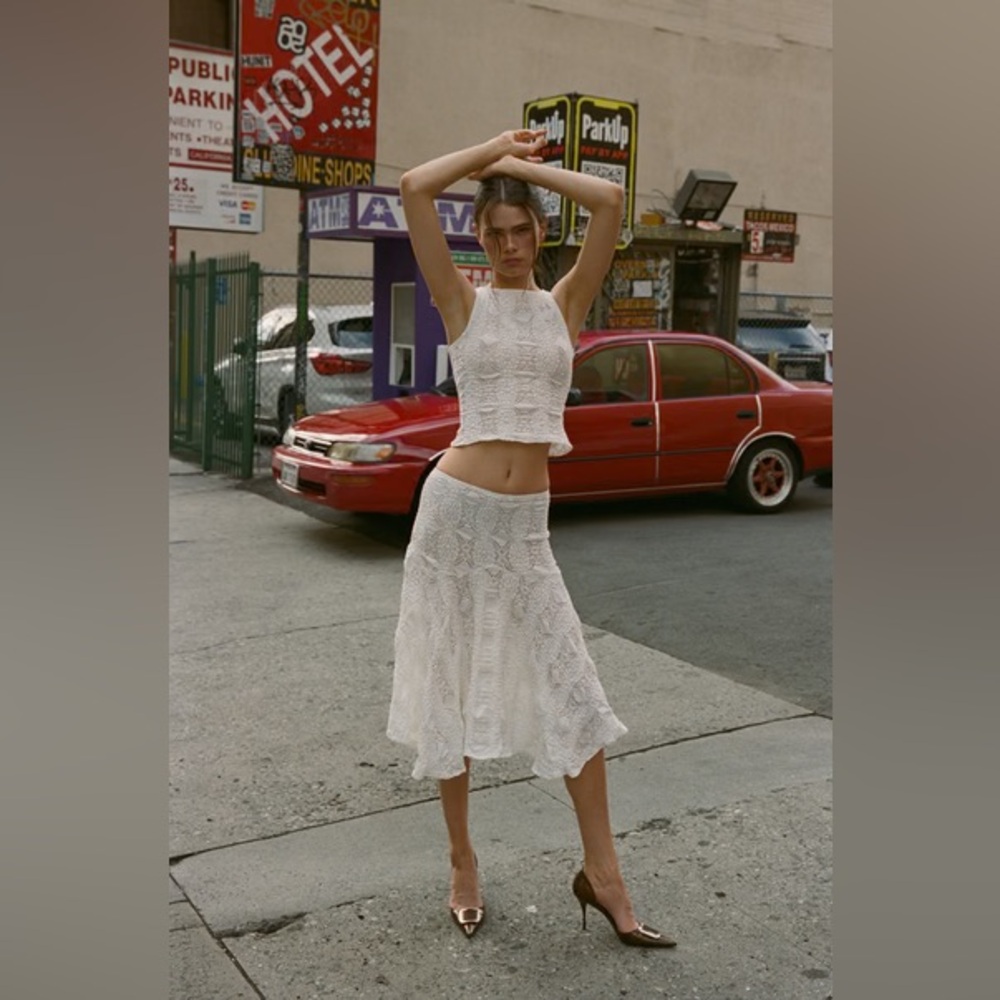 With Jean Maeve White Top & Skirt Size M